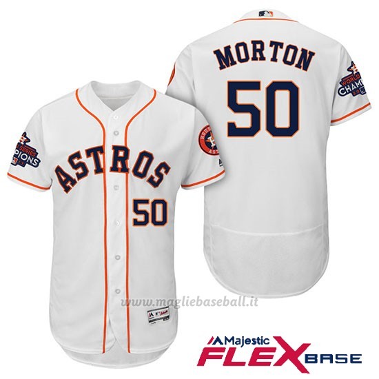 Maglia Baseball Uomo Houston Astros 2017 World Series Campione Charlie Morton Bianco Flex Base